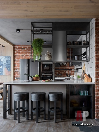 Фото интерьера кухни квартиры в стиле лофт 