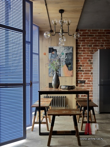 Фото интерьера столовой квартиры в стиле лофт 