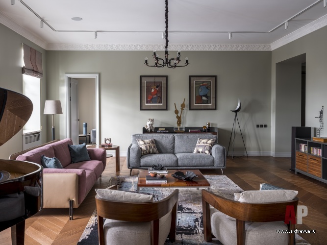 Фото интерьера гостиной квартиры в стиле фьюжн 