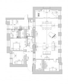План квартира с гостиной-салоном в дореволюционном доме. Общая площадь – 220 кв. м.