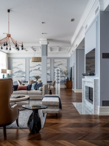 Фото интерьера гостиной пентхауса в американском стиле 