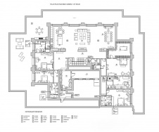 План первого этажа двухэтажного пентхауса. Общая площадь – 470 кв. м. Площадь открытой террасы – 700 кв. м.