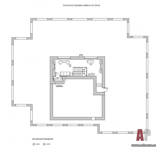 План второго этажа двухэтажного пентхауса. Общая площадь – 470 кв. м. Площадь открытой террасы – 400 кв. м.