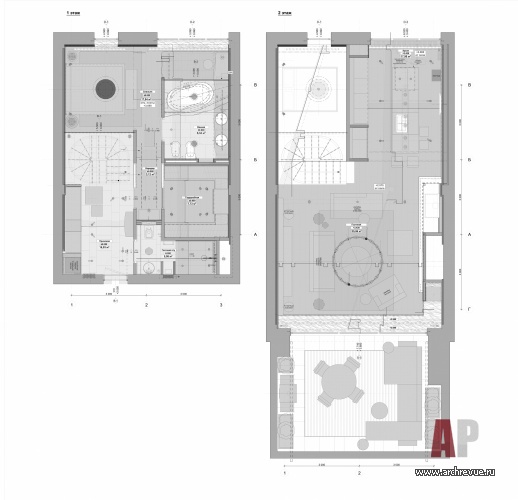 План 1 и 2 этажа 2-х этажного лофта в корпусах фабрики «Рассвет». Общая площадь – 139 кв. м.