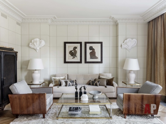 Фото интерьера гостиной квартиры в стиле неоклассика 