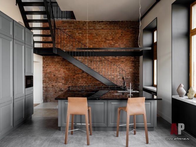 Фото интерьера кухни пентхауса в стиле лофт