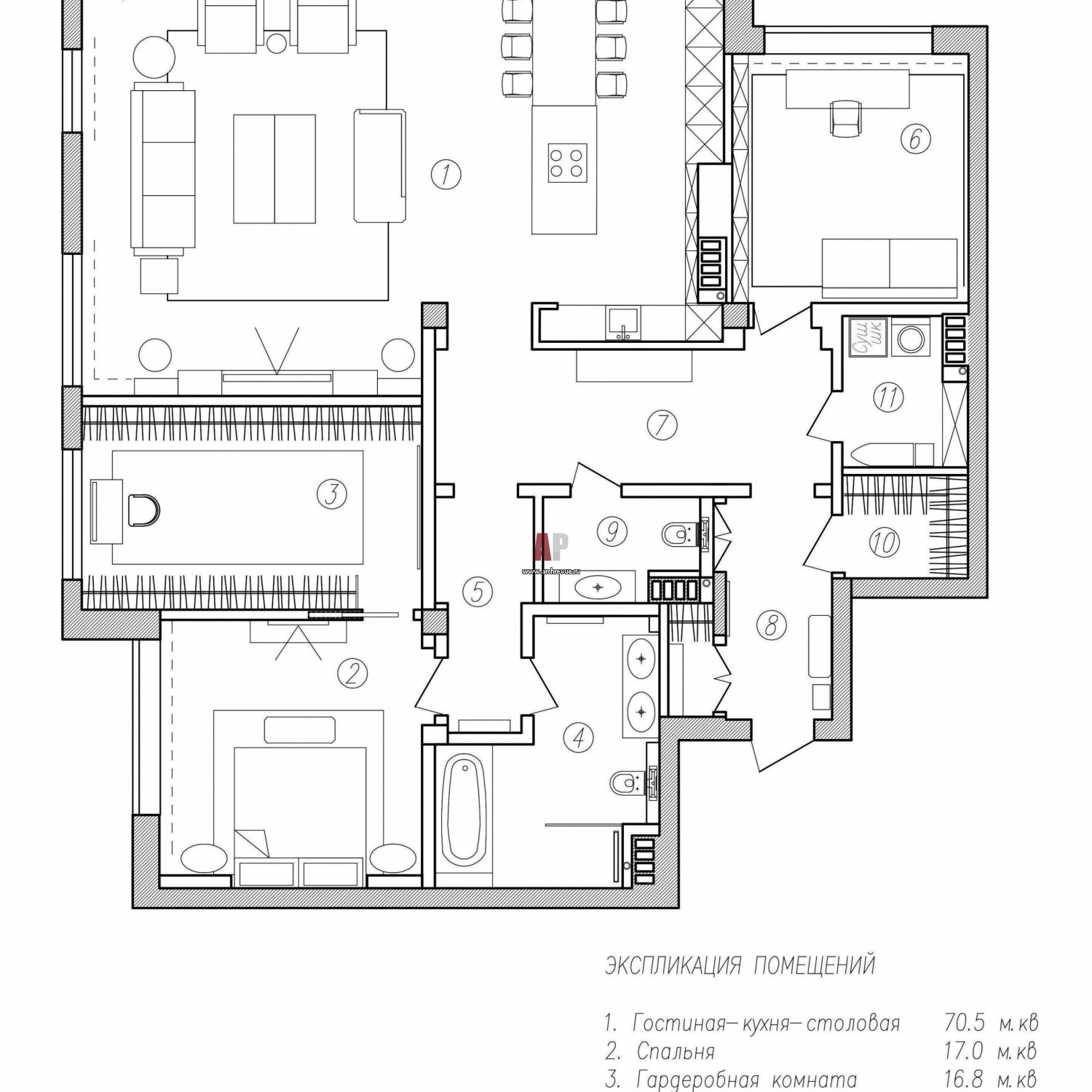 План трехкомнатной квартиры в новом жилом комплексе с видом на Смольный ...