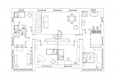 План второго этажа трехэтажного дома после реконструкции. Общая площадь - 450 кв. м.