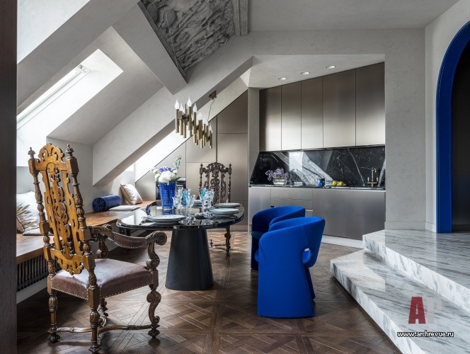 Фото интерьера кухни квартиры в стиле фьюжн 