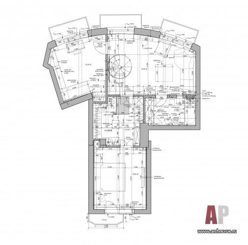 План второго этажа двухэтажной квартиры в историческом доме на Патриарших прудах. Общая площадь – 127 кв. м.