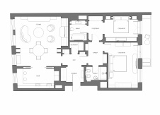 План трехкомнатной квартиры в реконструированном доме на Остоженке. Общая площадь – 135 кв. м.