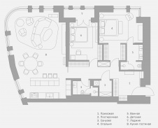 Планировка трехкомнатной квартиры в ЖК «Садовые кварталы». Общая площадь – 150 кв. м.