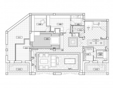 План первого этажа четырехэтажного дома в Сочи. Общая площадь с террасами - 720 кв. м.