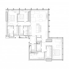План семейной квартиры в высотке Москва-Сити. Общая площадь - 160 кв. м.