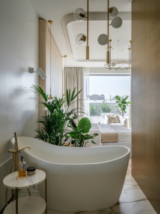Фото интерьера ванной пентхауса в стиле фьюжн 
