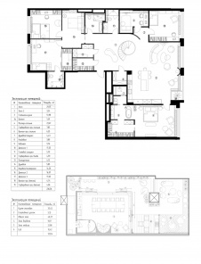 План 1 и 2 этажей двухэтажного пентхауса в центре Москвы. Общая площадь – 359 кв. м.