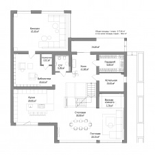 План первого этажа реконструкции двухэтажного дома в Калининграде. Общая площадь - 450 кв. м.