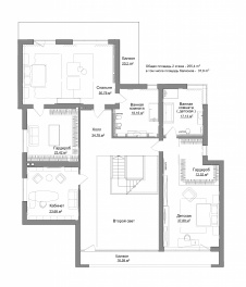 План второго этажа реконструкции двухэтажного дома в Калининграде. Общая площадь - 450 кв. м.