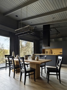 Фото интерьера кухни деревянного дома в современном стиле