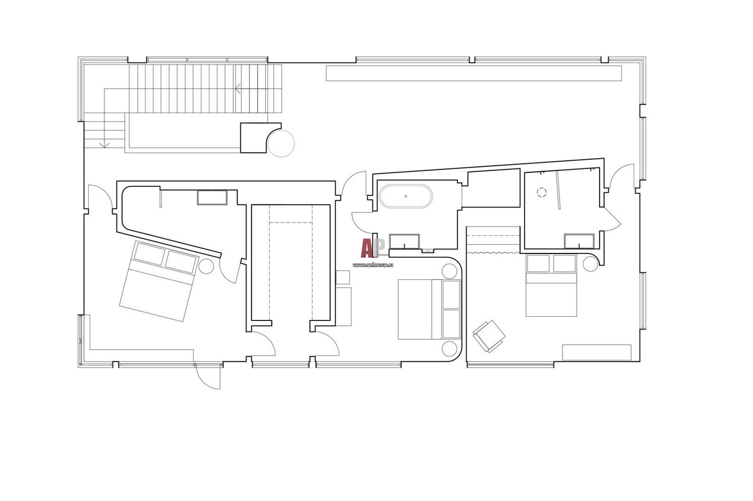 План второго этажа бетонного дома в Подмосковье. Общая площадь - 420 кв. м.