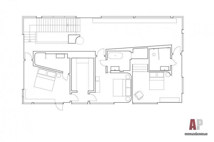 План второго этажа бетонного дома в Подмосковье. Общая площадь - 420 кв. м.