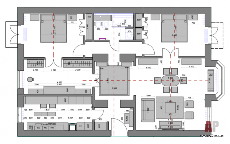 План трехкомнатной квартиры в сталинском доме. Общая площадь – 116 кв. м.