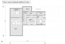 План цокольного этажа четырехэтажного дома с объемом на сваях.