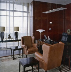 Фото интерьера кабинета панорамного офиса в современном стиле 