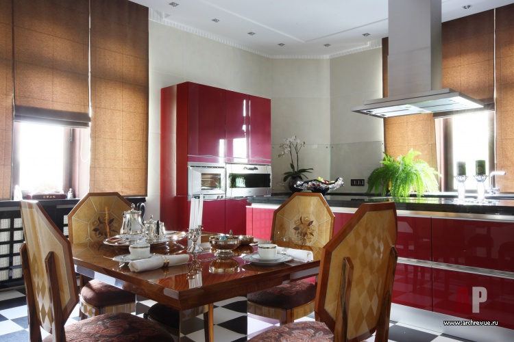 Фото интерьера кухни загородного дома в стиле ар-деко