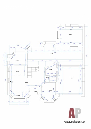 Обмерный план первого этажа 2-х этажного дома площадью 350 кв. м.