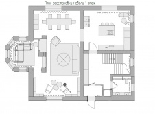 План первого этажа трехэтажного дома в Подмосковье. Общая площадь - 370 кв. м.
