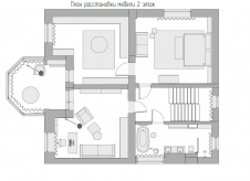 План второго этажа трехэтажного дома в Подмосковье. Общая площадь - 370 кв. м.