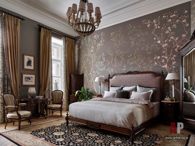 Фото интерьера спальни квартиры в классическом стиле