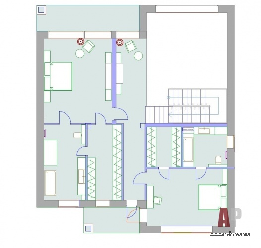 Планировка второго этажа небольшого двухэтажного дома.