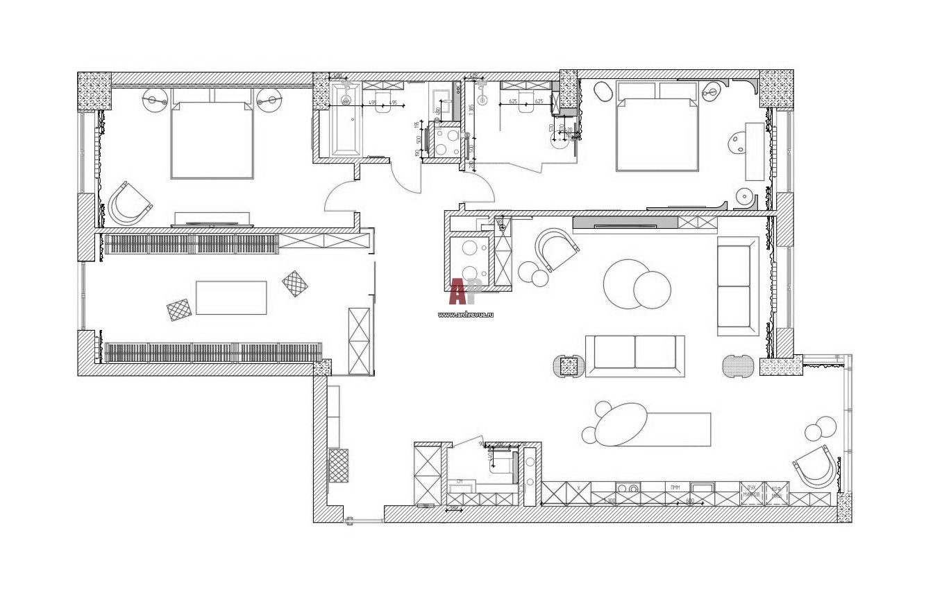 Перепланировка чытерхкомнатной квартиры в ЖК премиум-класса. Общая ...