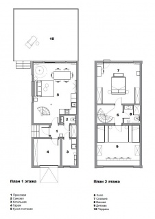 План 1 и 2 этажей небольшого 2-х этажного каркасного дома. 