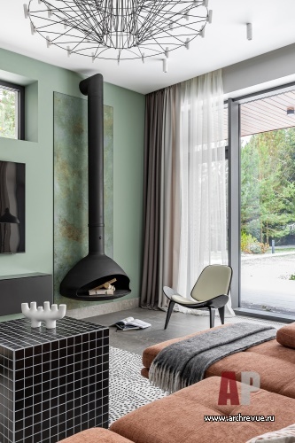 Фото интерьера каминной дома в стиле фьюжн