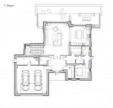 План первого этажа двухэтажного дома в современном стиле. Общая площадь – 680 кв. м.