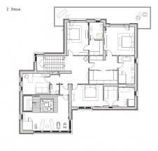 План второго этажа двухэтажного дома в современном стиле. Общая площадь – 680 кв. м.