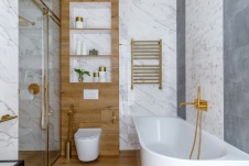 Фото интерьера ванной дома в стиле фьюжн 