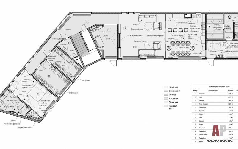 План первого этажа двухэтажного дома в Сочи. Общая площадь 480 кв. м.