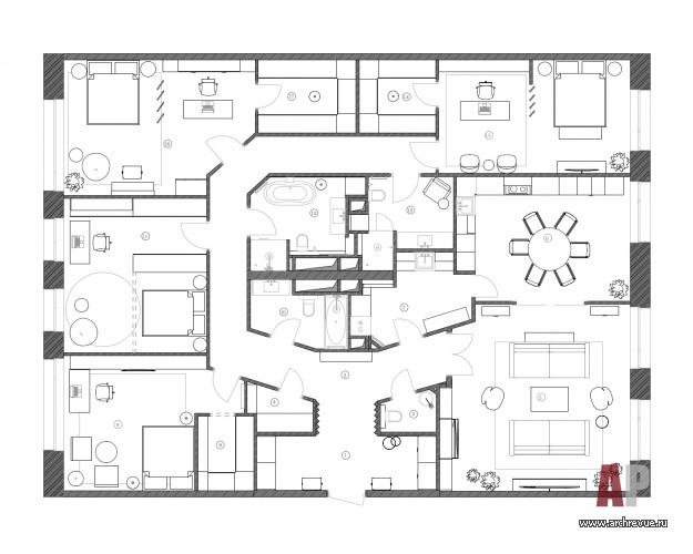 План объединения двух квартир в ЖК «Вишневый сад». Общая площадь – 250 кв. м.