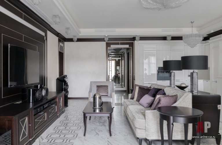 Фото интерьера гостиной квартиры в стиле ар-деко