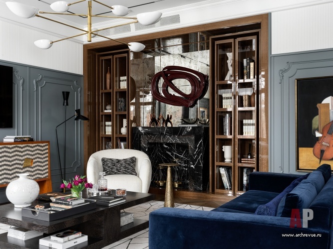 Фото интерьера каминной квартиры в стиле ар-деко 