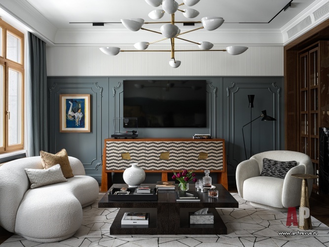 Фото интерьера гостиной квартиры в стиле ар-деко 