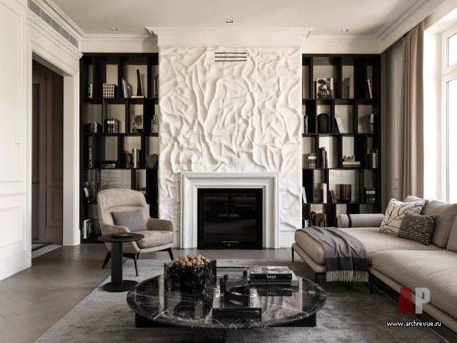 Фото интерьера каминной квартиры в американском стиле