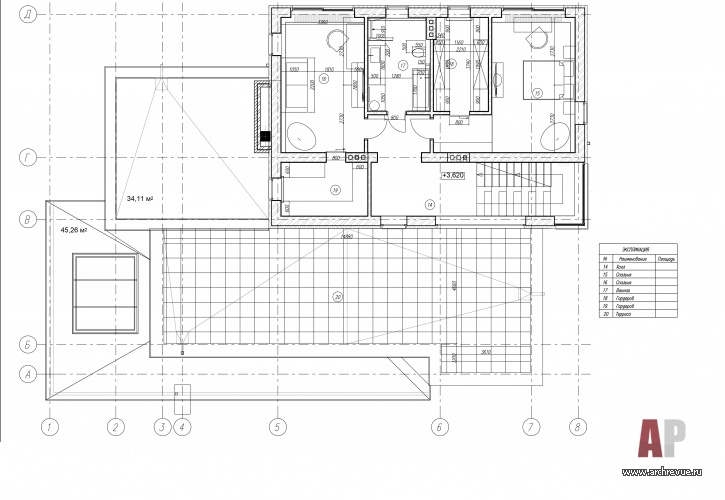План второго этажа двухэтажного дома в Репино. Общая площадь – 430 кв. м.