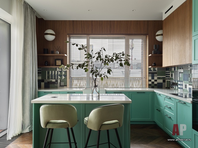Фото интерьера кухни квартиры в стиле фьюжн 