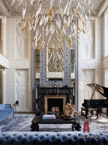 Фото интерьера гостиной пентхауса в стиле фьюжн