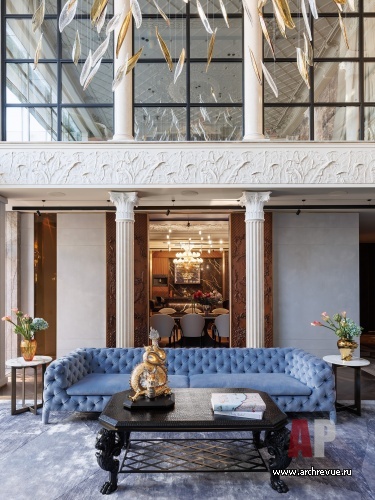 Фото интерьера гостиной пентхауса в стиле фьюжн 